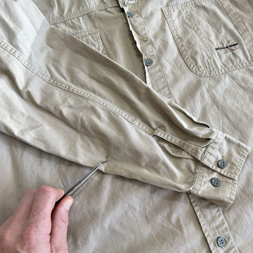 Calvin Klein Jeans Button Up Shirt Long Sleeve Beige - Picture 5 of 11